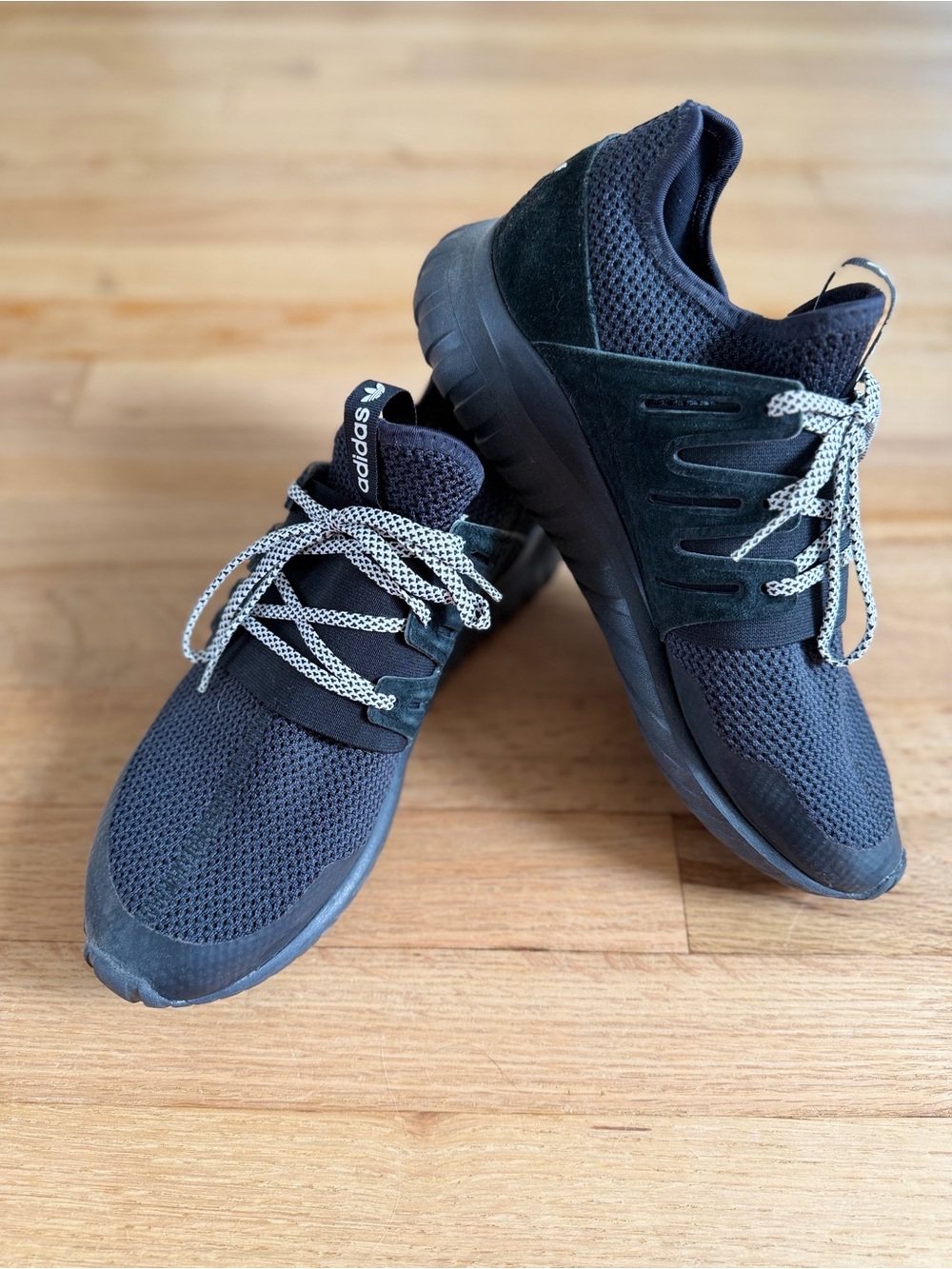Adidas Tubular Black Knit Sneakers with Contrasting White Laces